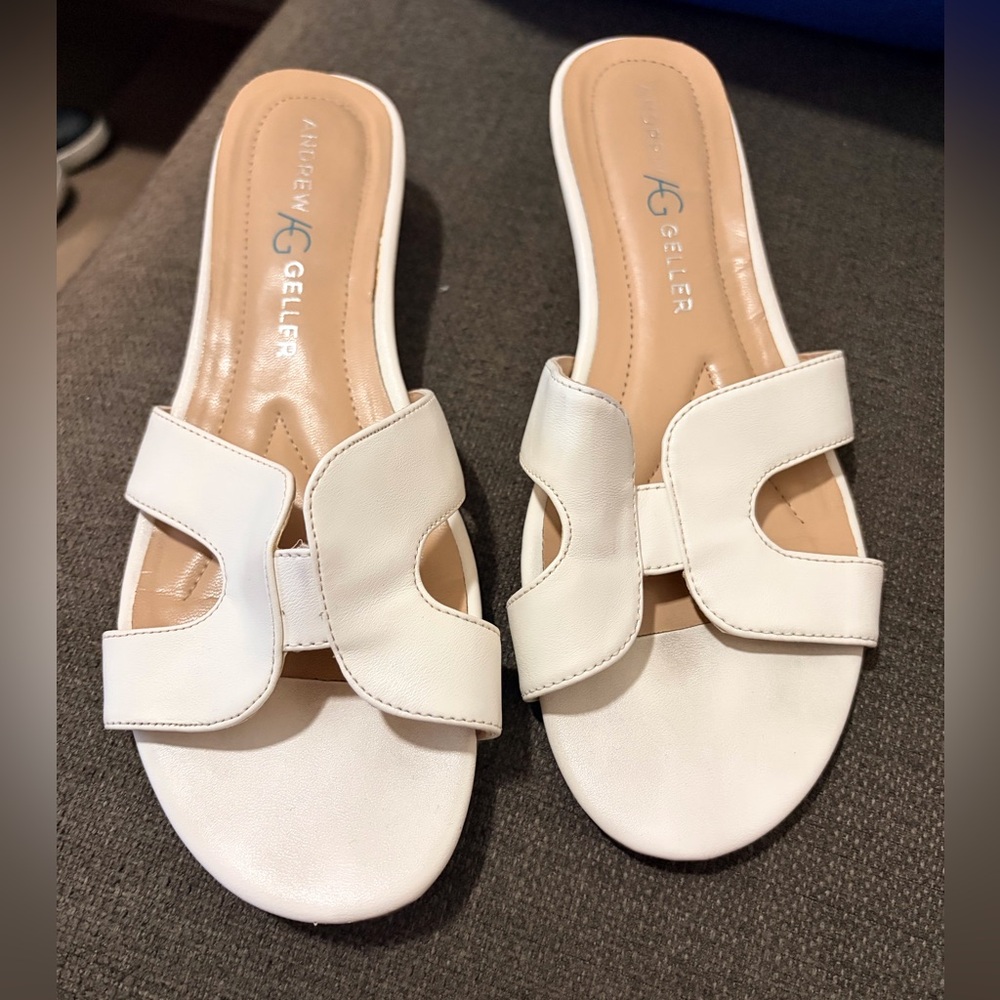 Andrew Geller White Cutout Slide Mules
